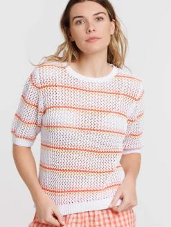 Pull manches courtes rayures femme