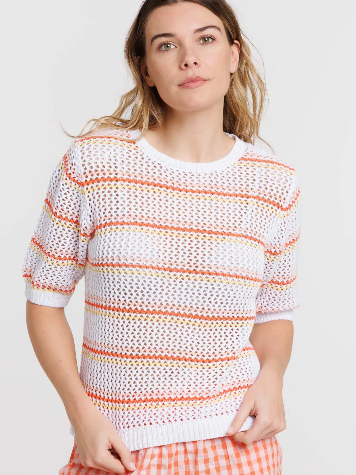 Pull manches courtes rayures femme