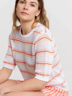 Pull manches courtes rayures femme