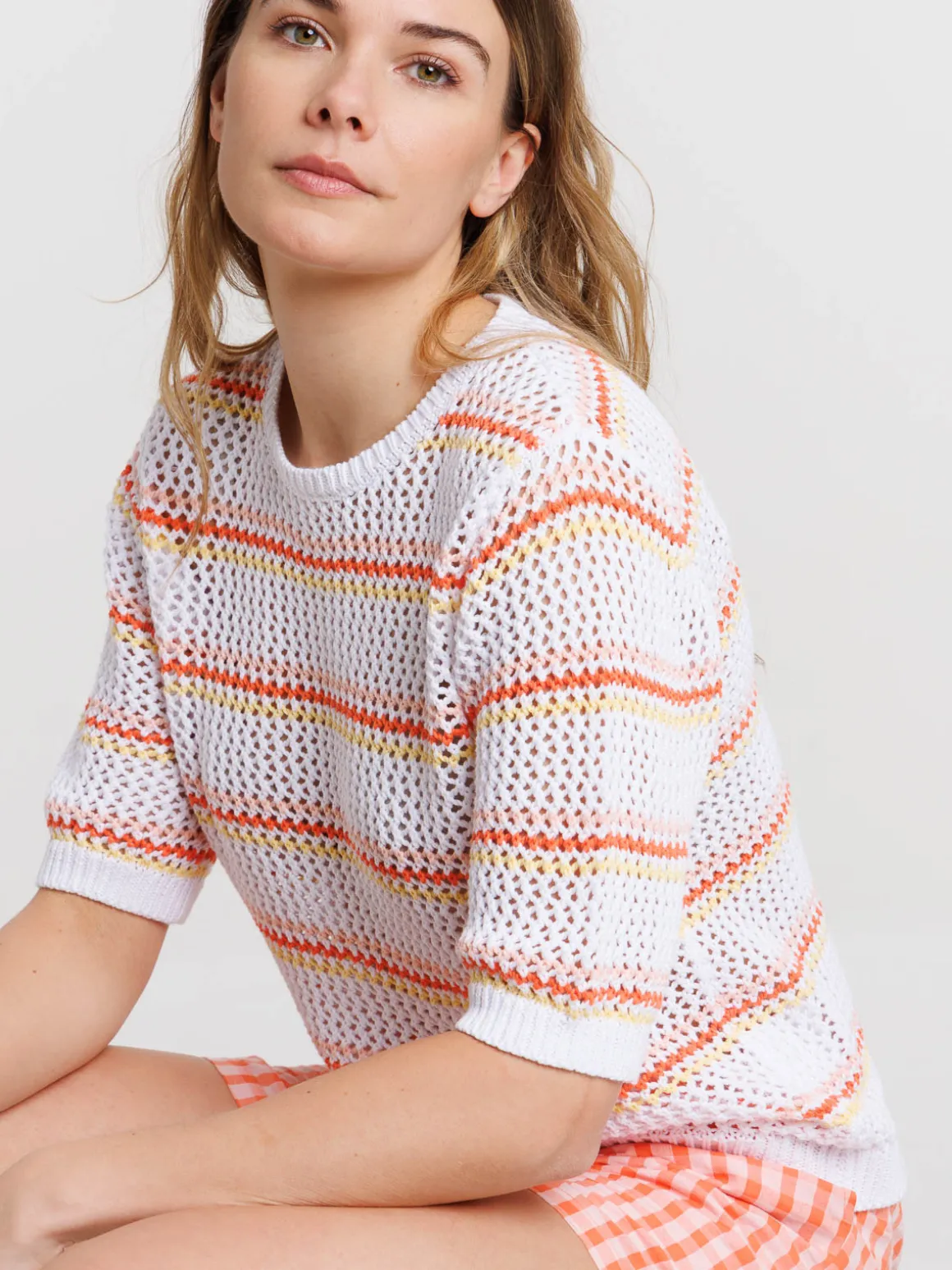 Pull manches courtes rayures femme