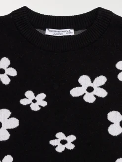 Pull noir motif fleuri fille (XXS-M))
