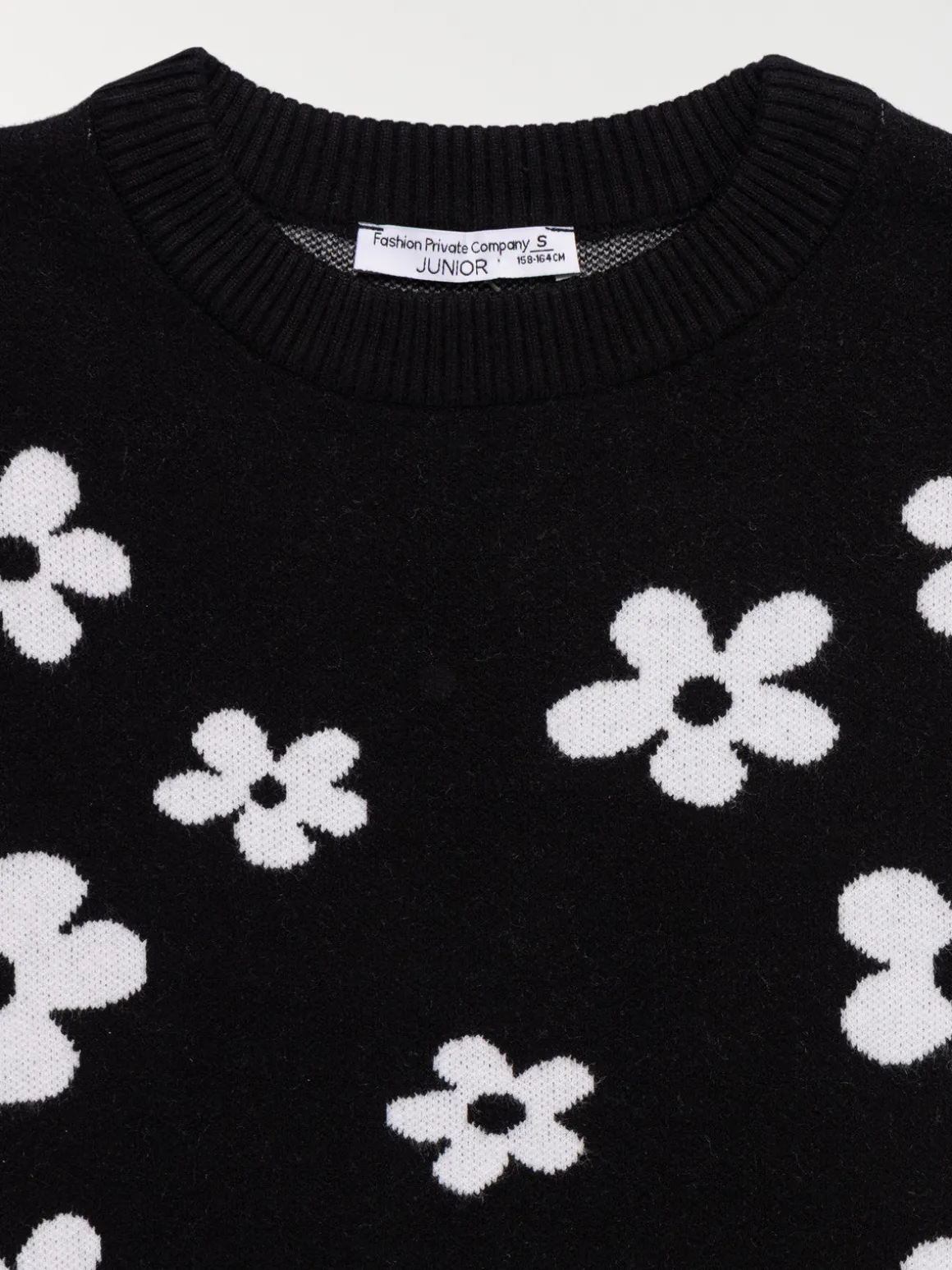 Pull noir motif fleuri fille (XXS-M))