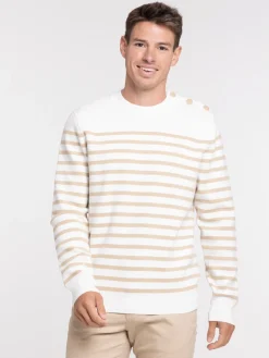 Pull rayé boutons épaule homme