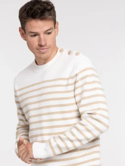 Pull rayé boutons épaule homme