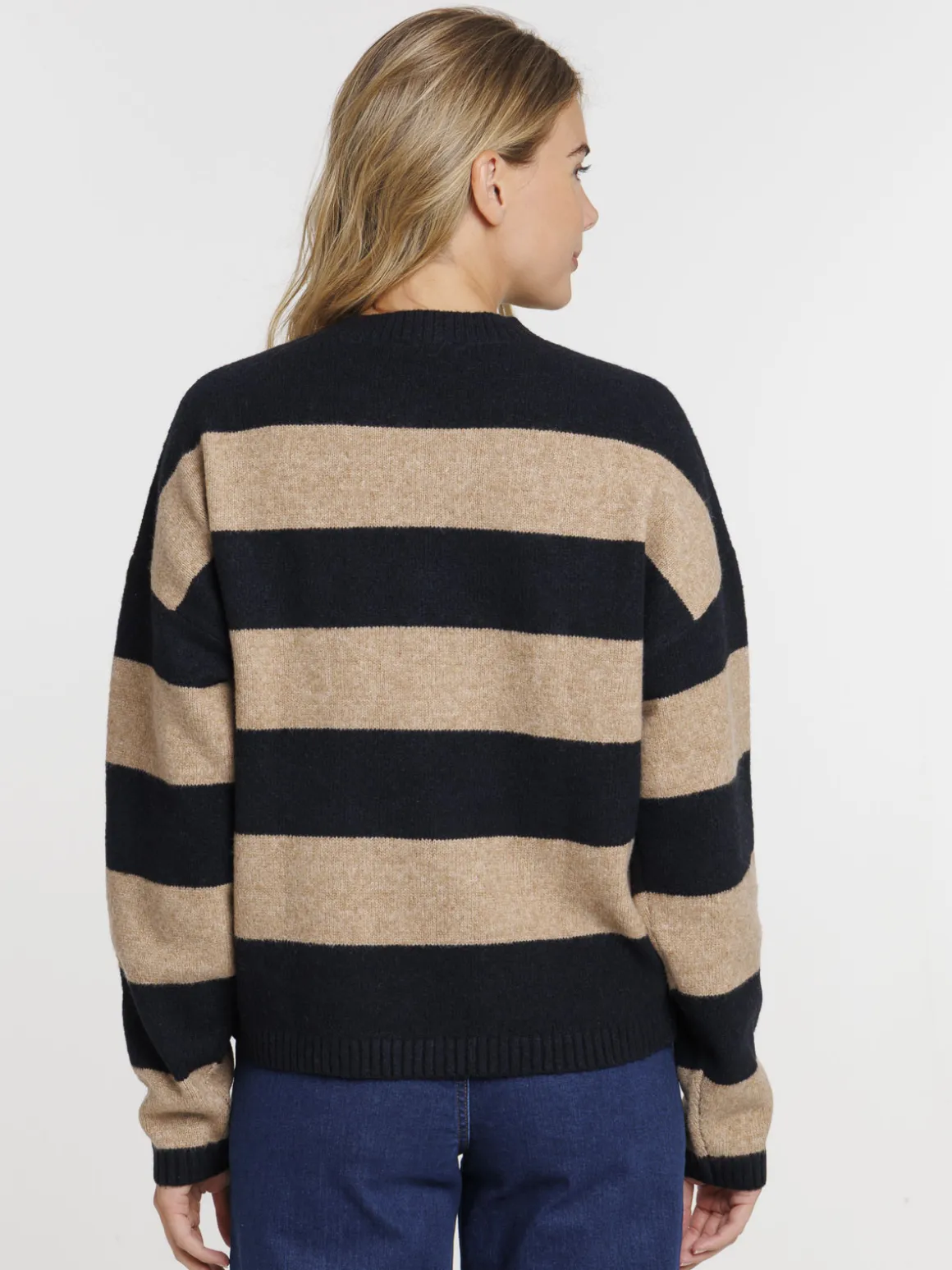Pull rayé camel femme