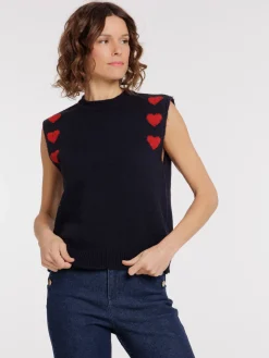 Pull sans manches coeurs rouges femme