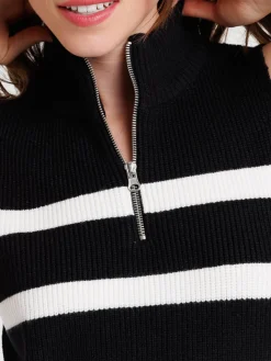 Pull sans manches rayé noir écru femme