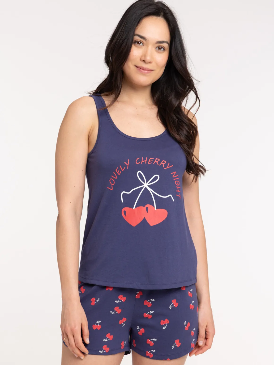Pyjama court cerises femme