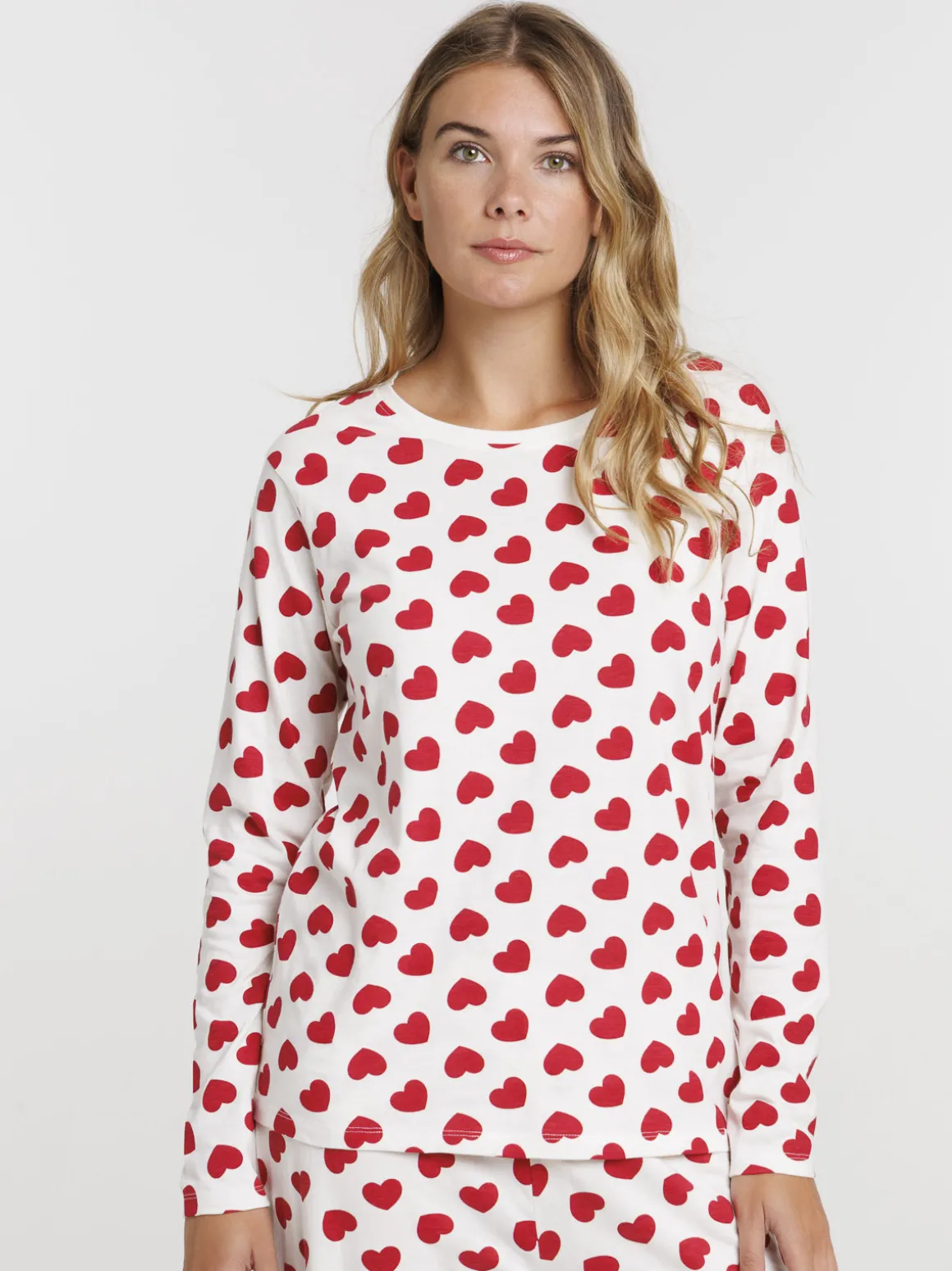 Pyjama écru motif coeur femme