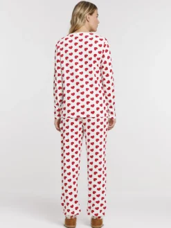Pyjama écru motif coeur femme