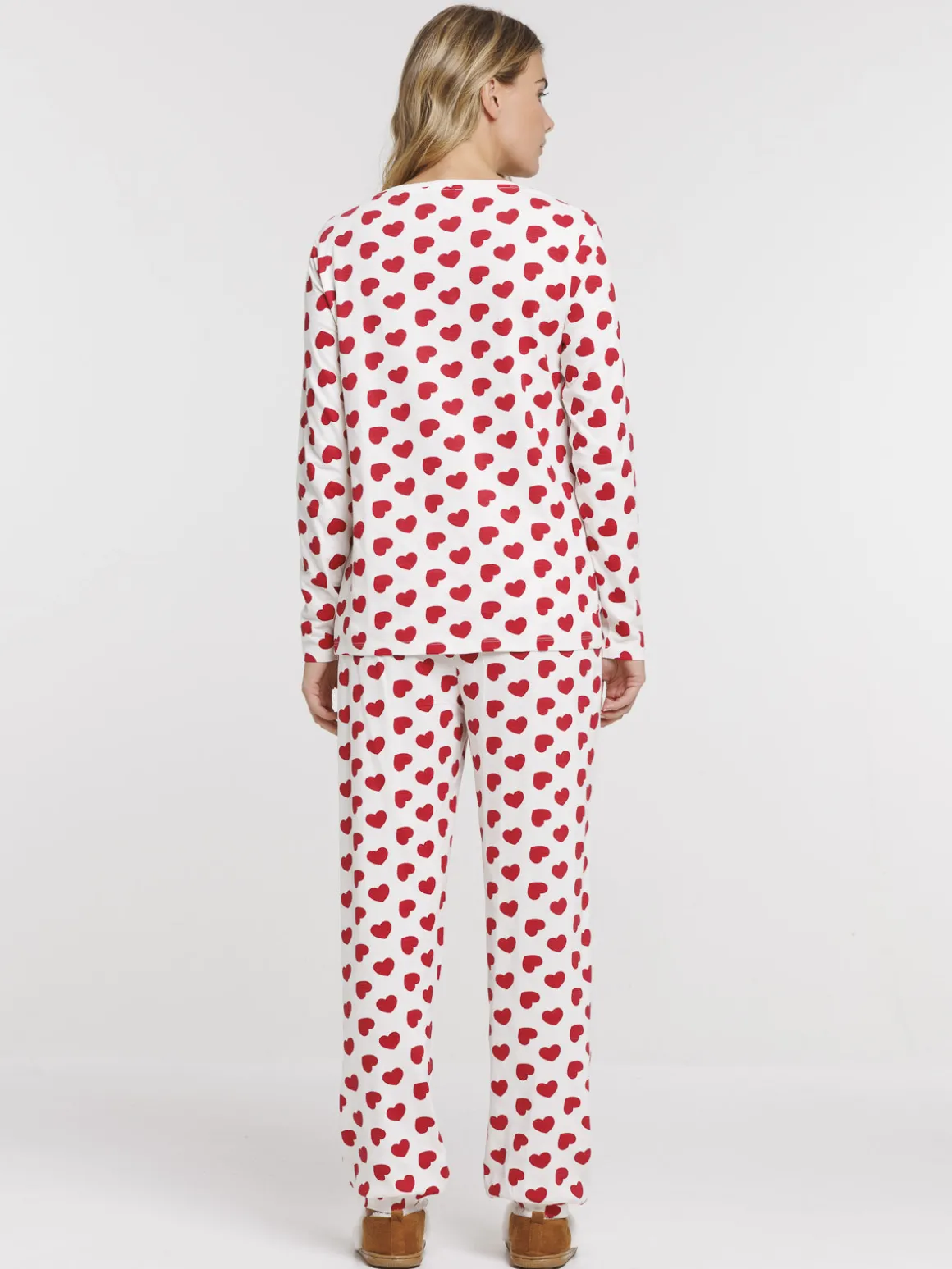 Pyjama écru motif coeur femme