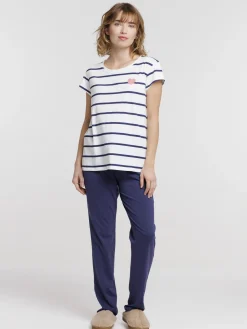 Pyjama rayé et coeur femme