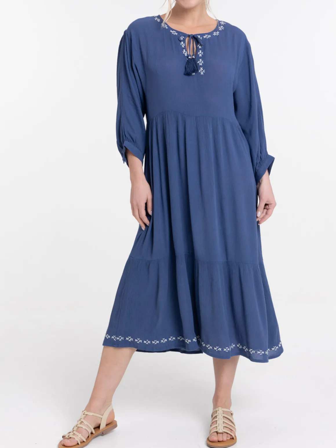 Robe avec broderies bleu de fès femme