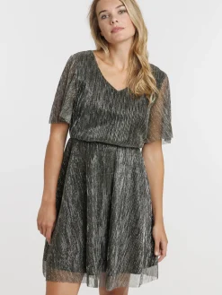 Robe courte avec fibre métallisée femme