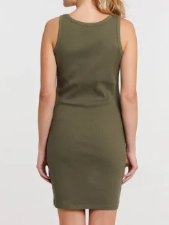 Robe courte côtelée femme coloris trèfle