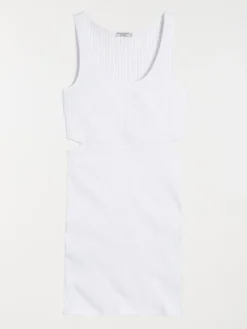 Robe côtelée coloris blanc femme