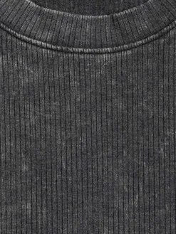 Robe côtelée overdyed noir femme