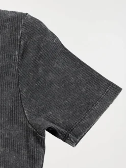Robe côtelée overdyed noir femme