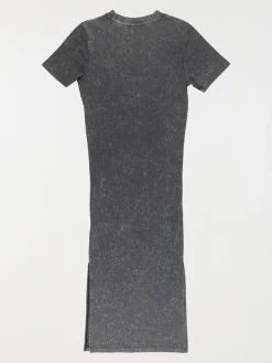 Robe côtelée overdyed noir femme