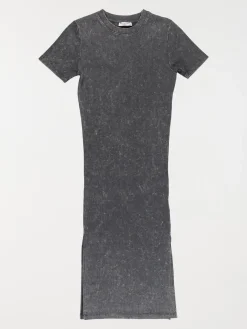 Robe côtelée overdyed noir femme