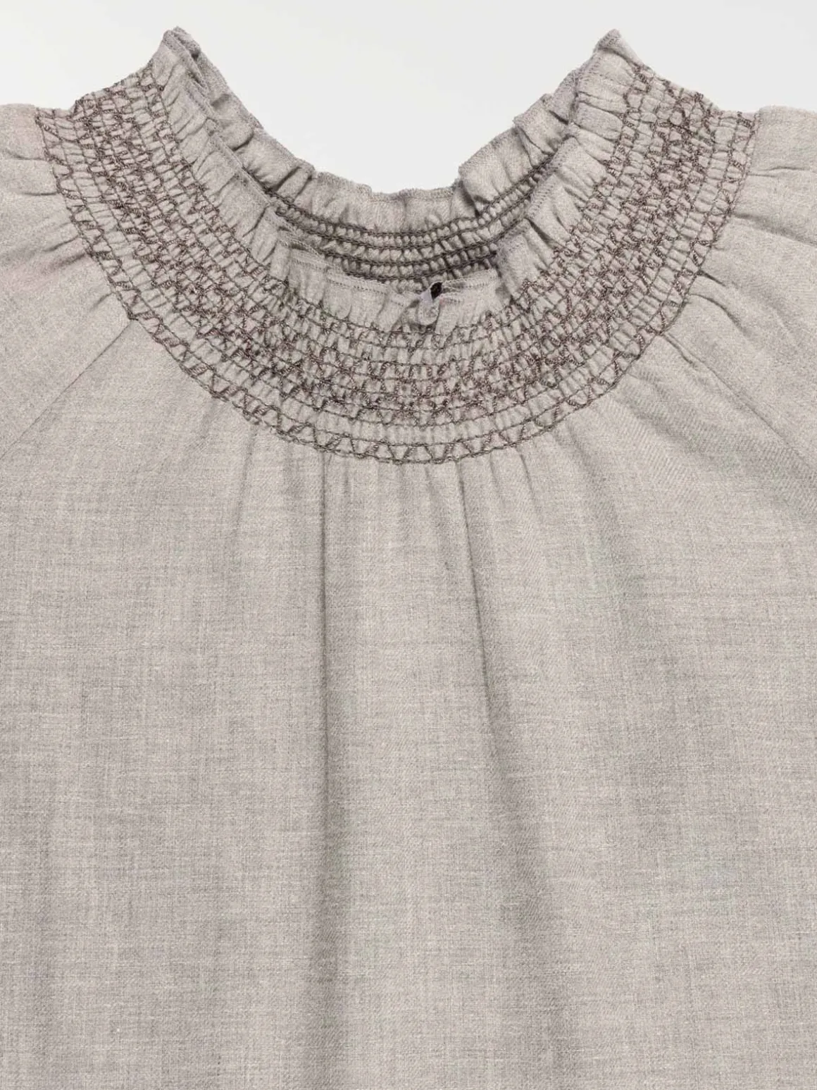 Robe fille col smocké gris chiné (3-12A)