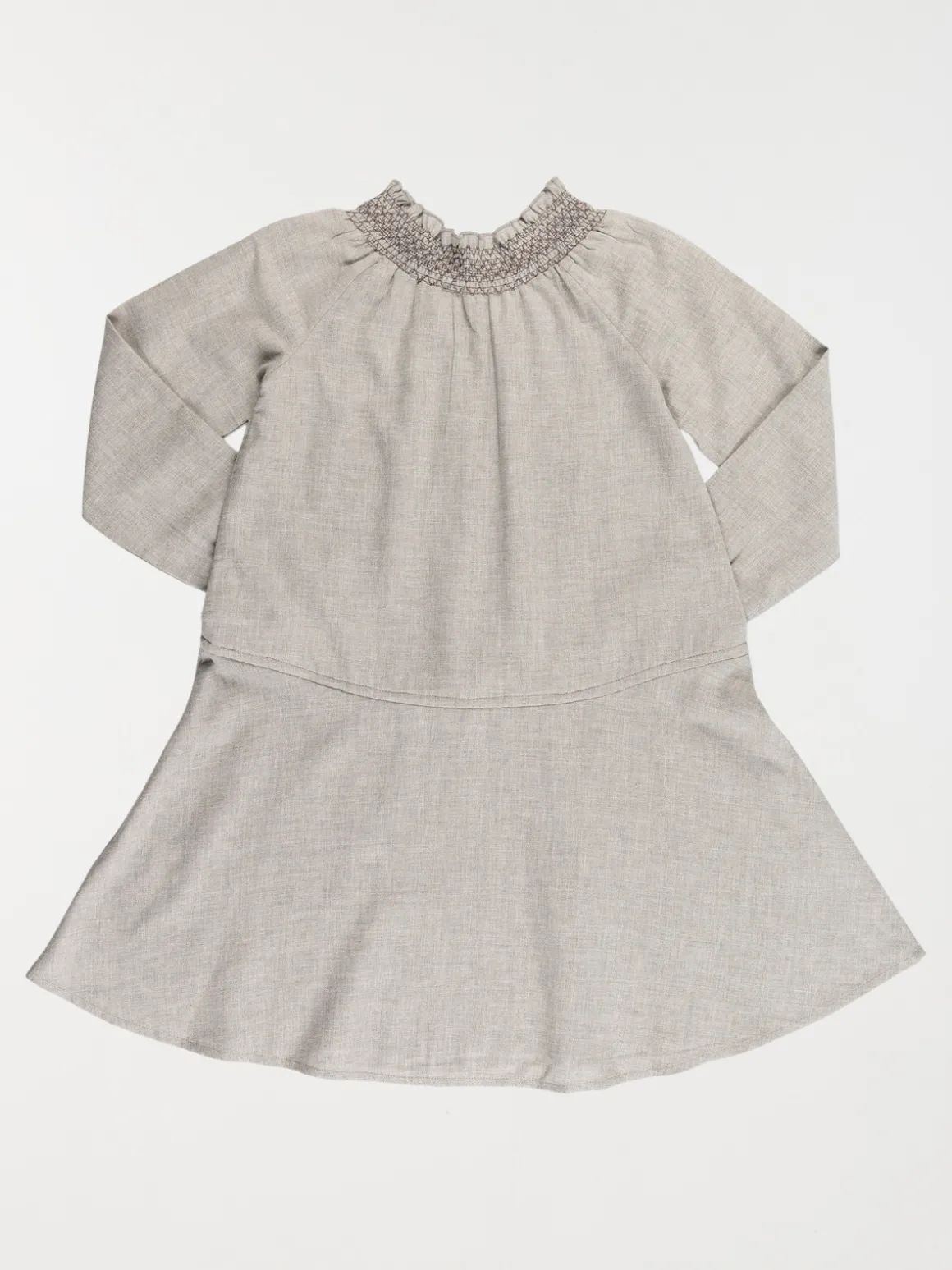 Robe fille col smocké gris chiné (3-12A)