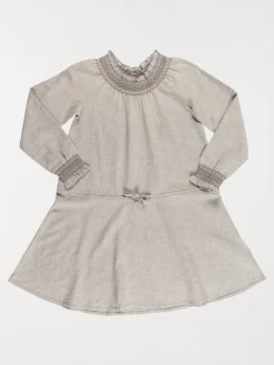 Robe fille col smocké gris chiné (3-12A)