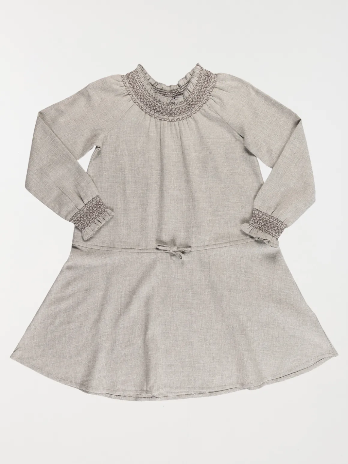 Robe fille col smocké gris chiné (3-12A)