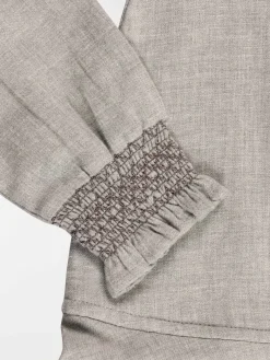 Robe fille col smocké gris chiné (3-12A)