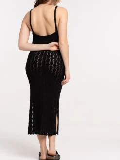 Robe longue crochet noire femme
