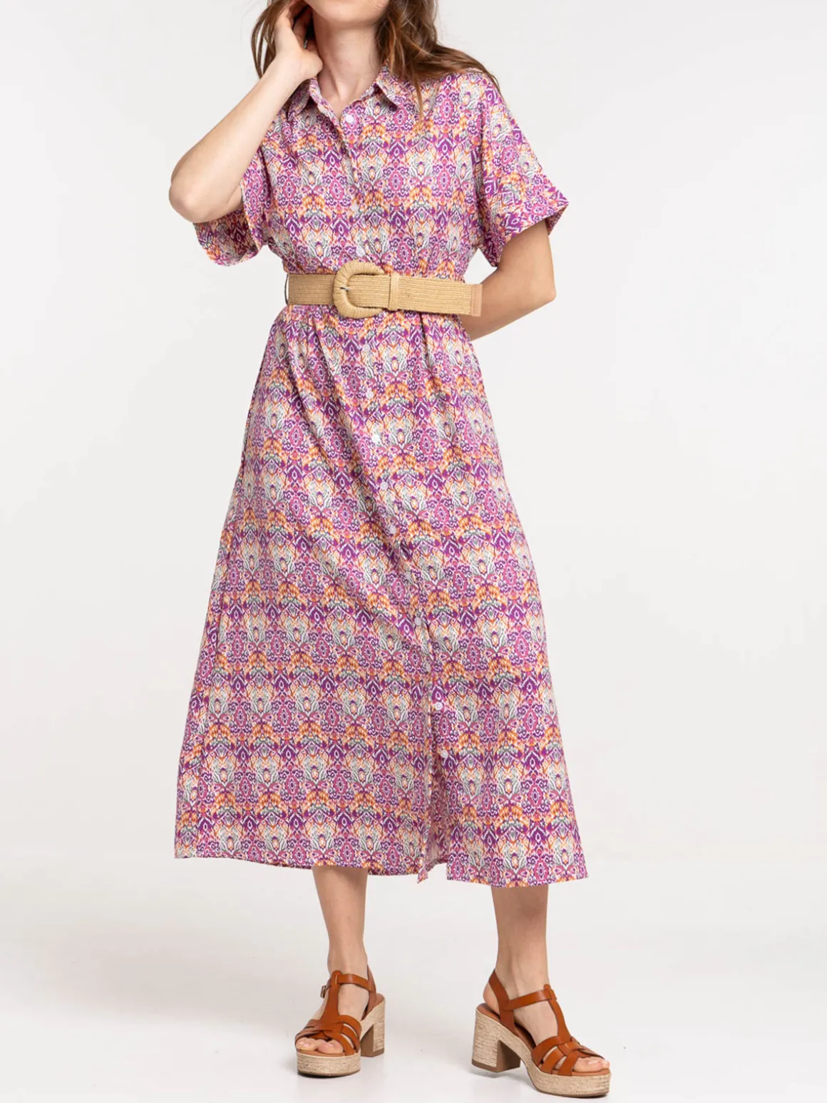 Robe longue imprimée boutonnée femme