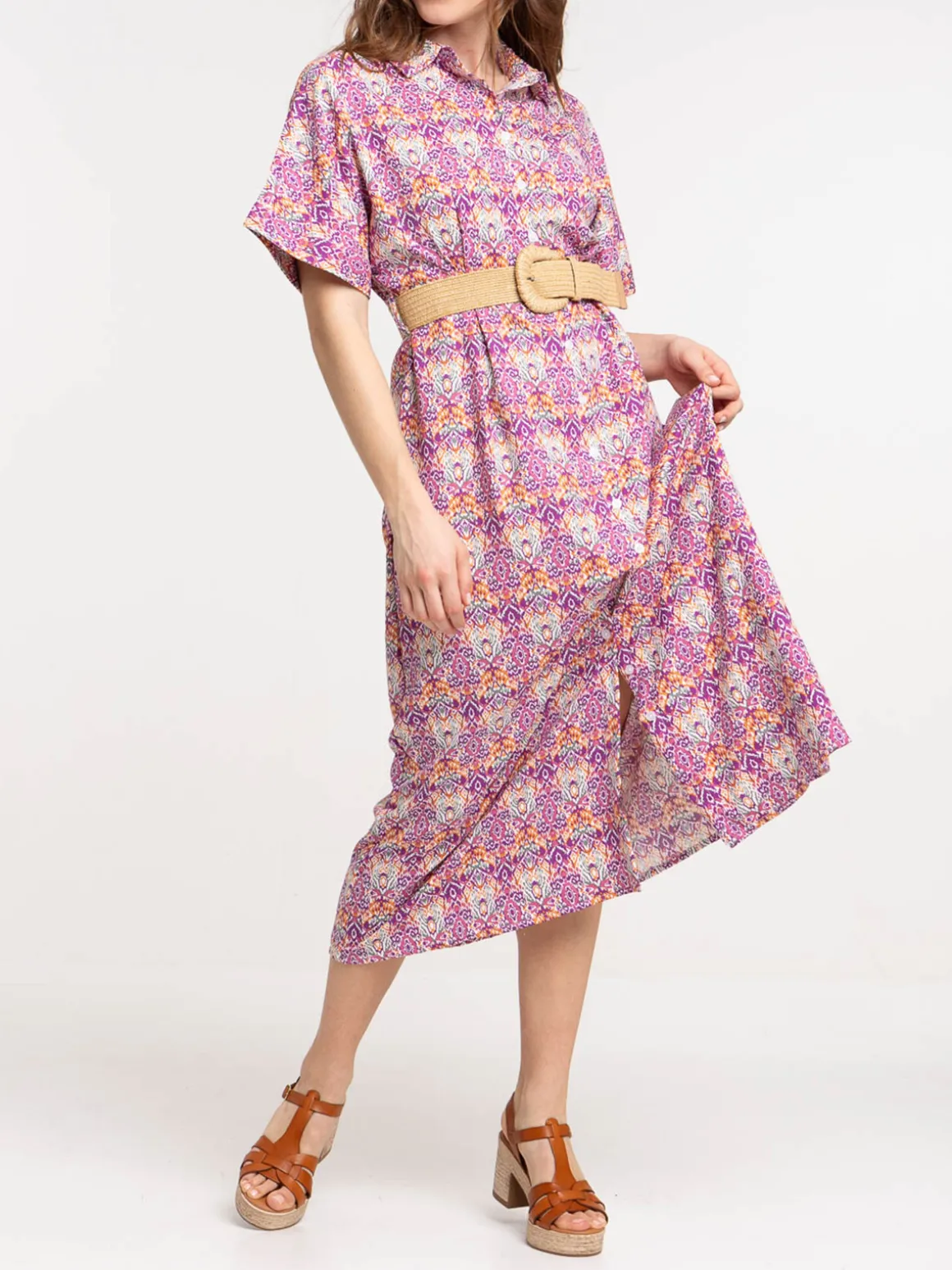 Robe longue imprimée boutonnée femme