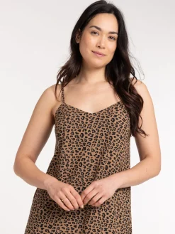 Robe longue satinée léopard femme