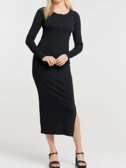 Robe maille côtelée longue femme