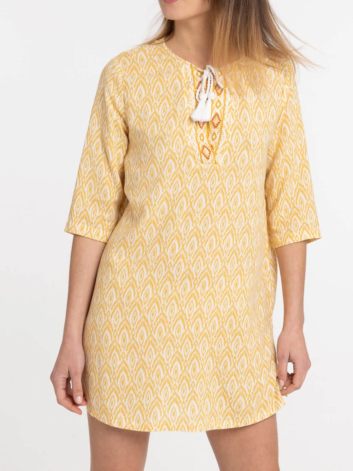Robe ocre jaune imprimée femme