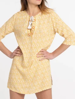 Robe ocre jaune imprimée femme