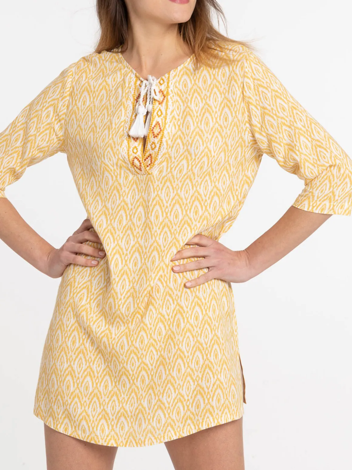 Robe ocre jaune imprimée femme