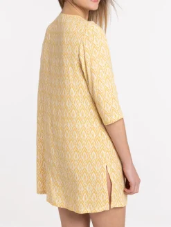 Robe ocre jaune imprimée femme