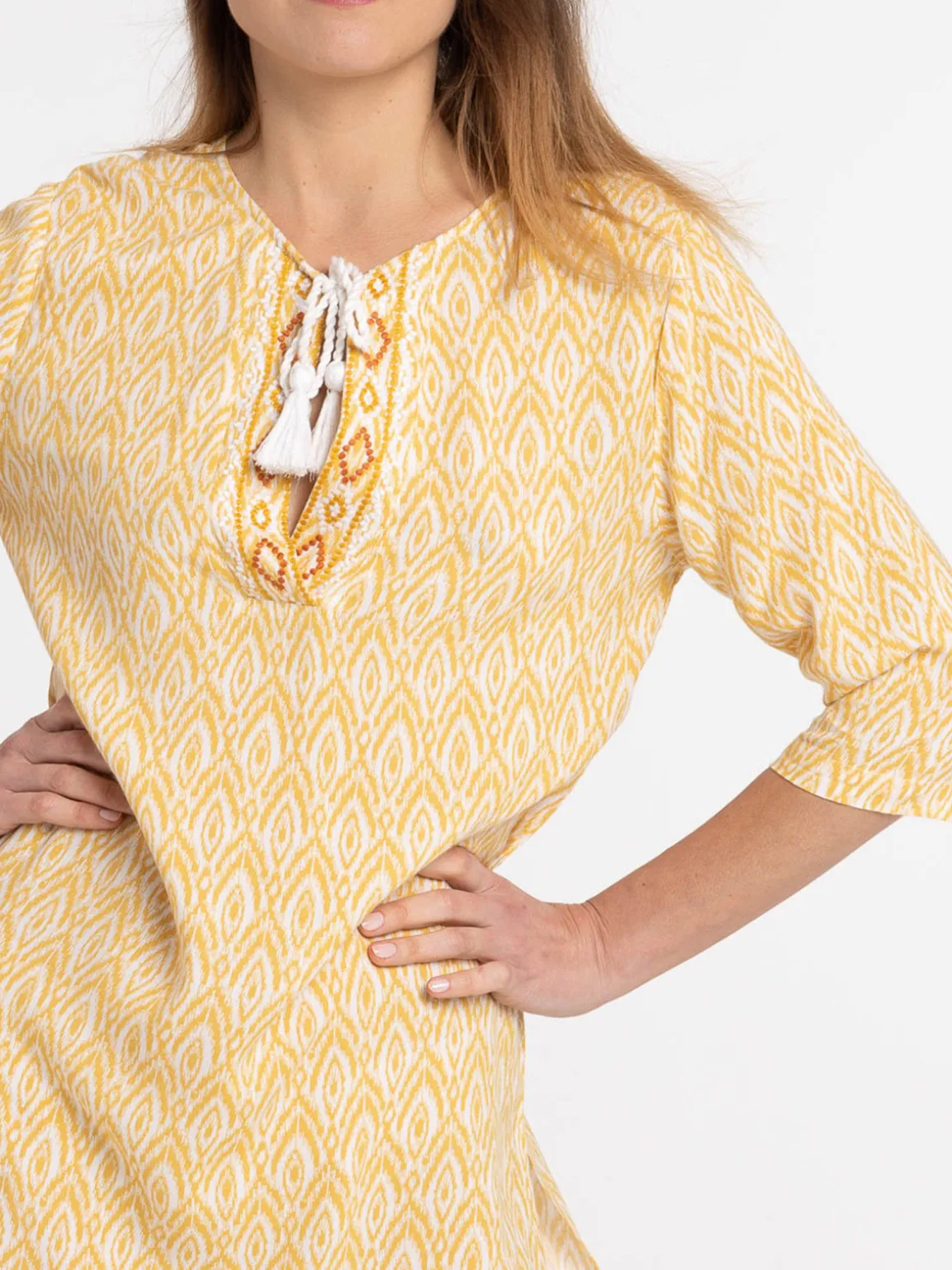 Robe ocre jaune imprimée femme