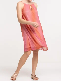 Robe plissée vermillon femme