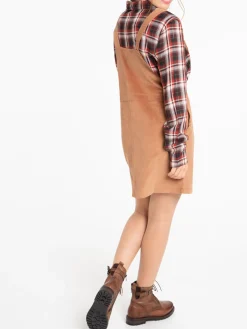 Robe salopette velours camel femme