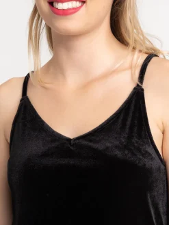 Robe velours noire bretelles femme