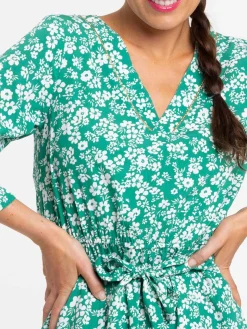Robe vert bosphore imprimé fleuri femme