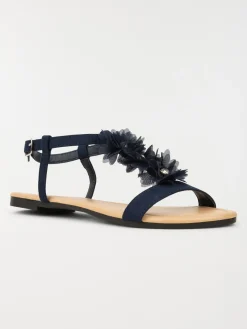 Sandale fleurs tissus marine (36-41)