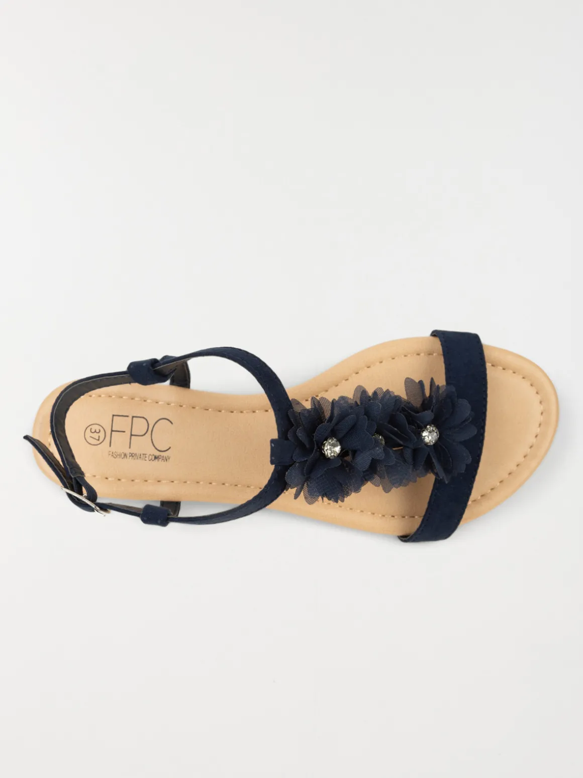 Sandale fleurs tissus marine (36-41)