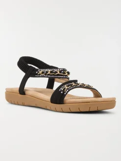 Sandale plate strass femme noir (36-41)