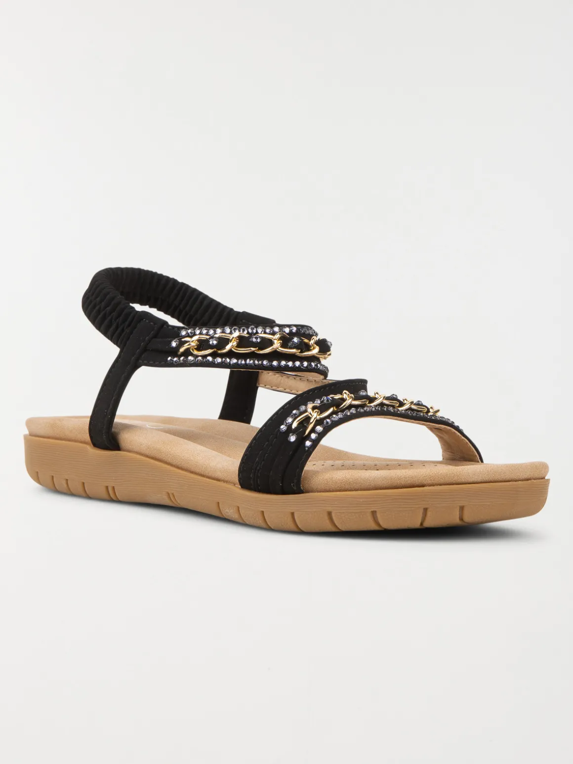 Sandale plate strass femme noir (36-41)