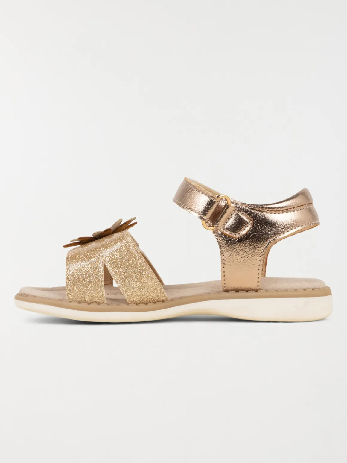 Sandales dorées fleurs 3D fille (24-30)