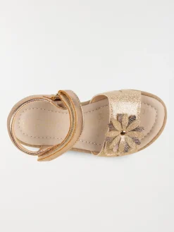 Sandales dorées fleurs 3D fille (24-30)