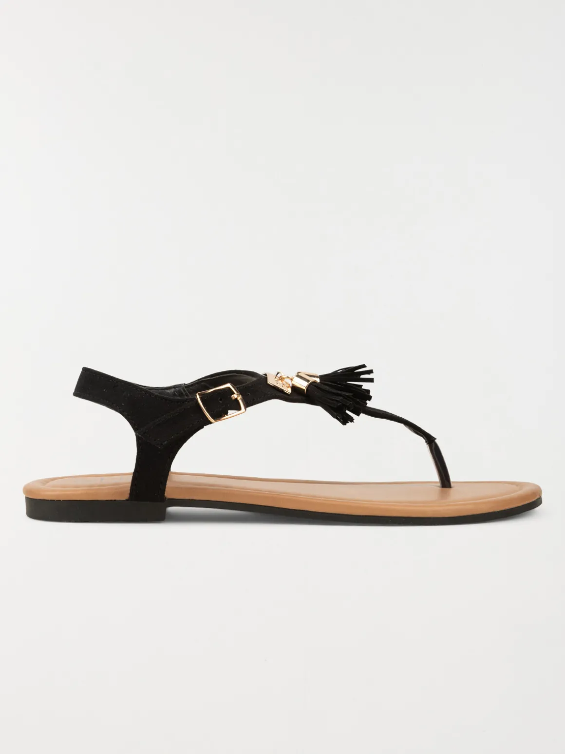 Sandales pompons talon plat noir (36-41)